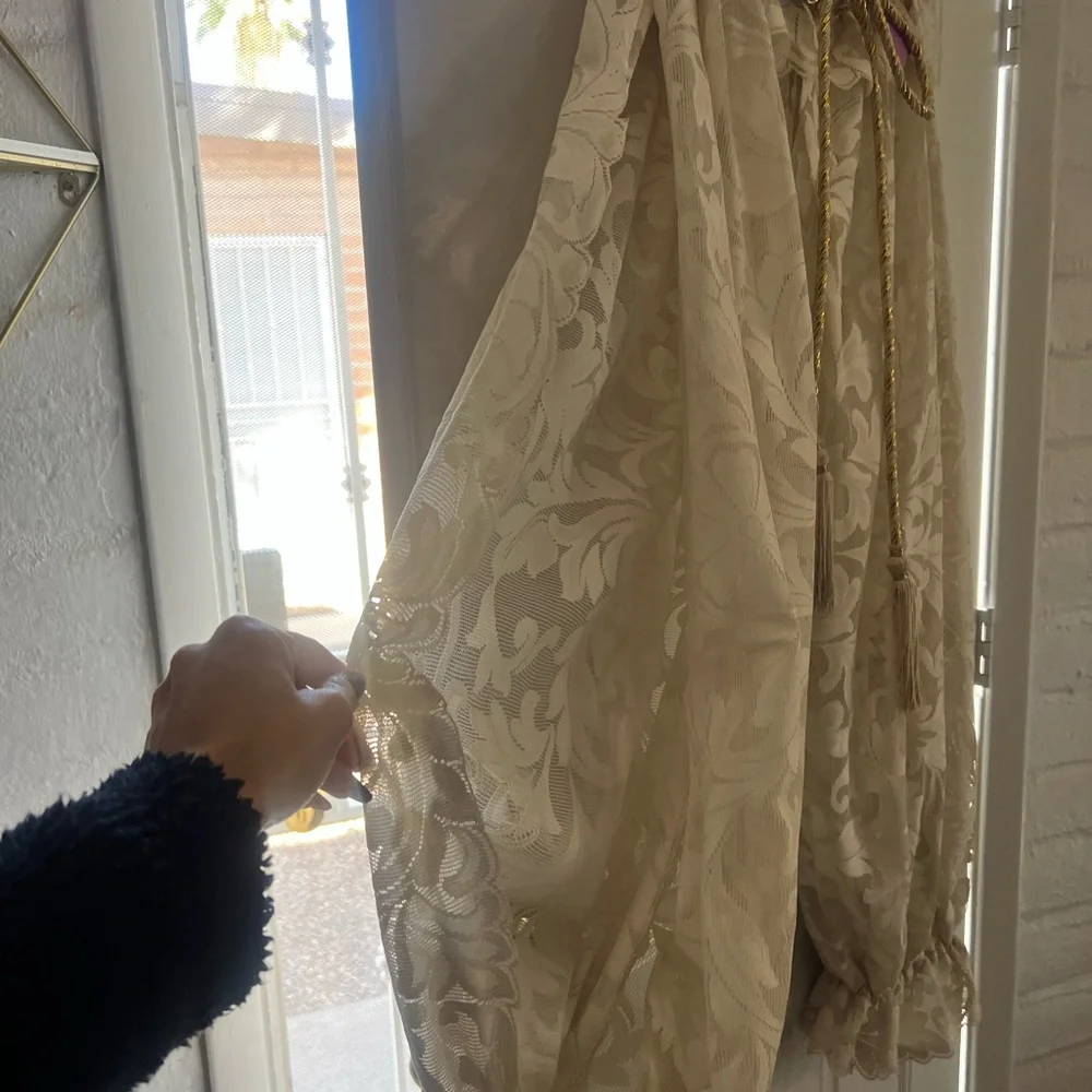 Cream Sheer Floral Lace ballon pant with Gold Tiebacks and ankle ties. - Picture 2 of 7